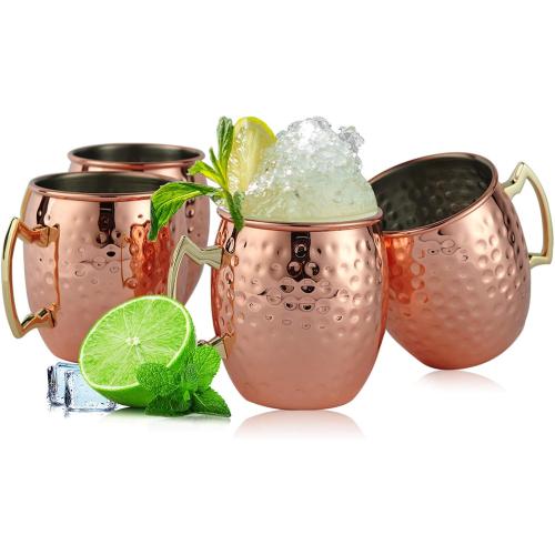 Moscow Mule Copper Mugs, Moscow Creative Hammer Point Copper Cups with Stainless Steel Inner and Copper-plated Outer for Beer and Cocktail