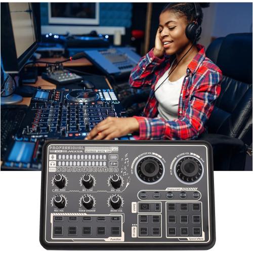 Sound Card, Mixing Sound Card,SK600 Multi-Function Digital Audio Mixer External Sound Card with BT Connection for Computer Smartphone Singing Recording Live Broadcast Gaming