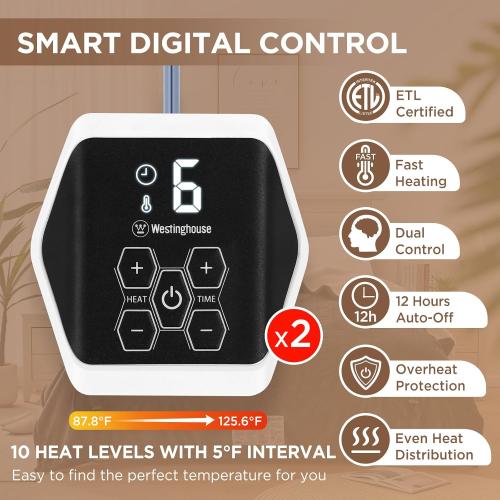 Westinghouse Queen Size Electric Heating Blanket - 10 Levels, Auto Shut Off, Fast Heating - Machine Washable (Queen, 84x90 Inches, Wine Red)