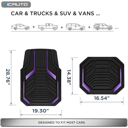 PIC AUTO Heavy Duty Rubber Floor Mats, Purple Aluminum Film Car Mats Set, Front and Rear Car Mats with Anti-Slip Backing, All Weather Protection, Trim-to-Fit for Automotive SUV, Sedan, Van
