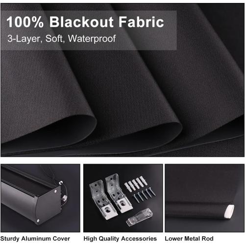 LUCKUP Blackout Roller Shades Window Blinds with Valance Cover Waterproof UV Protection Privacy Thermal Insulated Fabric for Bedroom Bathroom Patio Door and Office Easy Install (25 W x 72 H-Black)