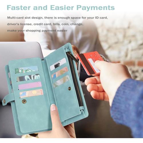 TwoHead Wallet Case Compatible with iPhone 15,Detachable Magnetic Phone Case,All-Round Protective Leather Phone Case with Card Holder,6.1 in,Blue