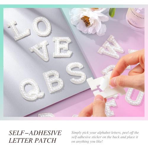WILLBOND 52 Pieces Self Adhesive Pearl Rhinestone Letter Patches A-Z Bling Rhinestone Letter Stickers Glitter Alphabet Appliques Sticker for DIY Clothes Bags Hats Phone Backpacks(White)