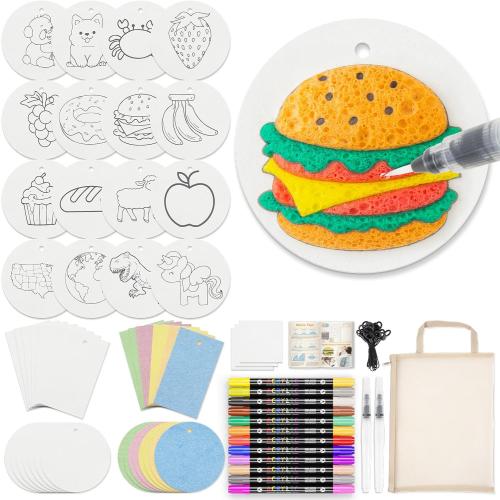 Dufvrpe 87 Pcs Magic Foam Texture Painting Kit, Including 51 Pcs Foam Texture Paper, 24 Colors Brush Tip Acrylic Paint Markers, Magical 3D Effect Texture Painting Kit