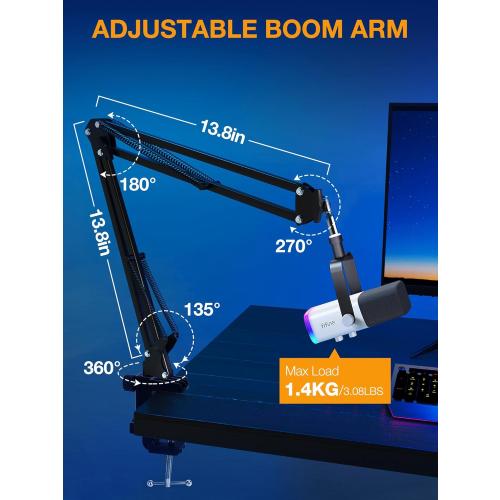 QuadCast Boom Arm, Mic Arm for Blue Yeti HyperX QuadCast SoloCast Fifine AM8 and Most Microphone, Mic Stand Desk with 3/8 to 5/8 Adapter by SUNMON