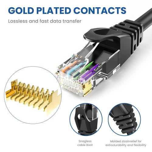 Ultra Clarity Cables Cat 6 Ethernet Cable 100 ft, Outdoor&Indoor 10Gbps Ethernet Cable, High Speed Cat6 Cable RJ45 LAN Internet Cable for Computer, Router, Modem, PS4/5, Xbox, Gaming - Black