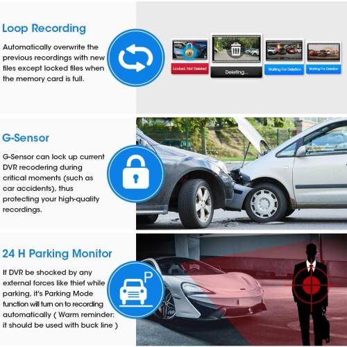 Upgraded 10'' Rear View Mirror Camera Mirror Dash Cam Front and Rear 1080P Backup Camera Full Touch Screen w Loop Recording, G-Sensor Night Vision 170° Wide Angle