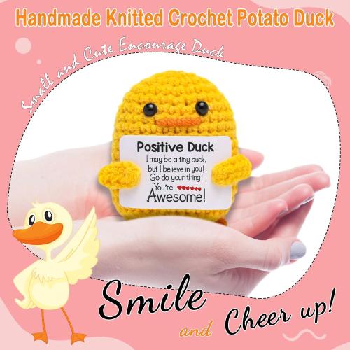 2 PACK Artlunar Funny Positive Duck Emotional Support Ducks Crochet Inspirational Gifts Birthday Valentine White Elephant Gifts for Women Men Cute Duck Home Decor