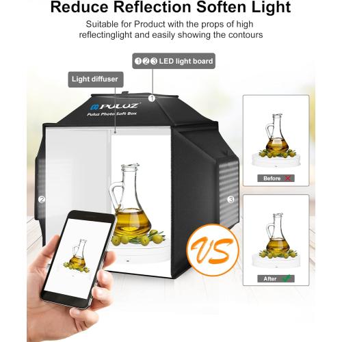 PULUZ Upgraded 16x16 inch Photo Light Box, 480 LEDs Photo Studio Tent Soft Box, CRI 95  Dimmable Shooting Box with 4 Backdrops for Product Photography