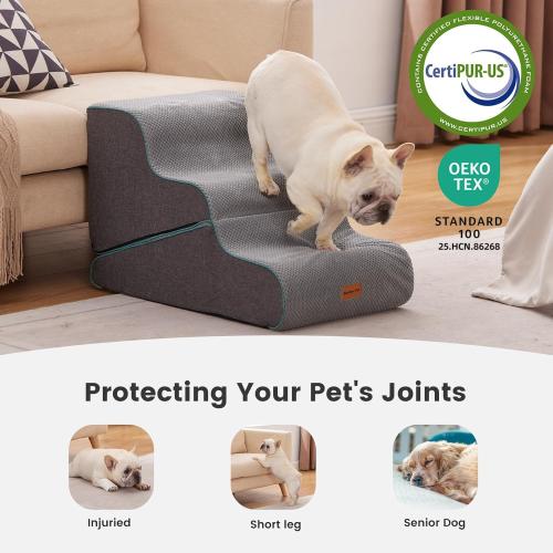 Gardner Pet Dog Stairs for Small Dogs 16.5 H, 2 in 1 Transformable 3-Step Pet Stairs and ramp, Dog Steps for Couch (13-20 in) with Durable Non-Slip Waterproof Cover and CertiPUR-US Certified Foam