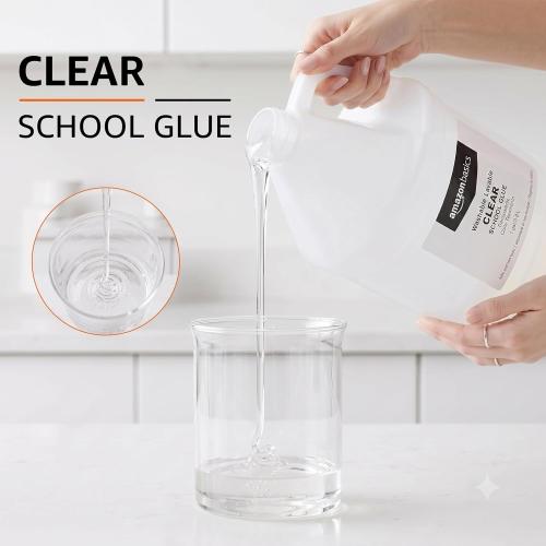 Amazon Basics All Purpose Washable Clear Liquid School Glue for Making Slime, Paper, Cardboard, Wood, Craft Projects, 128 fl oz