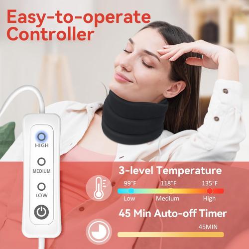 Heated Neck Brace for Pain Relief and Support, Soft Foam Cervical Collar with Heating Pad, Adjustable Neck Support Brcae for Relax and Pressure Relief