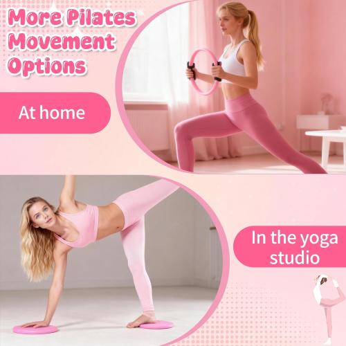 Pilates Equipment Kit for Home Workouts - 18pcs Set- 14'' Pilates Ring and Ball Set for Women, Pilates/Yoga Accessories Kit with Wrist Weights, Resistance Bands, Core Sliders, Yoga Strap