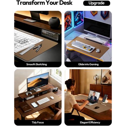 YSAGi Leather Desk Protector, Office Mat, Large Mouse Mat, Non-Slip PU Leather Blotter, Laptop Desk Pad, Waterproof Writing Pad for Office and Home (Bronze, 23.6 x 13.8)