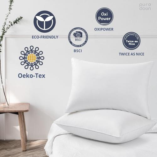 puredown® Goose Feathers and Down White Pillows with 100% Soft Cotton Cover, Bed Sleeping Hotel Collection Pillows 1 King Size