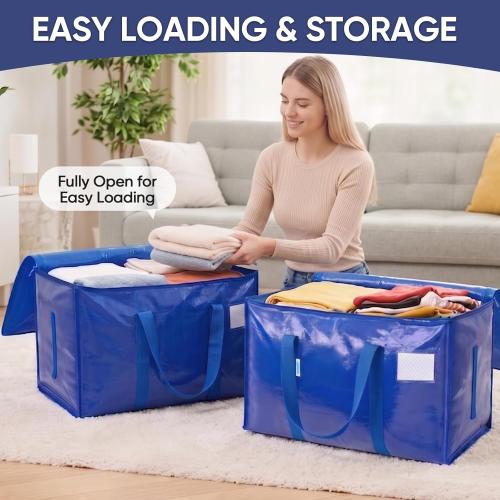 TICONN 12 Pack Extra Large Moving Bags Heavy Duty with Zippers & Carrying Handles, Durable Storage Bags Moving Boxes for Closet Organizers and Storage (12 Pack, Blue)‼️decent condition‼️