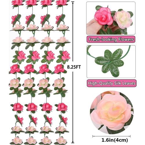 WEISPARK Fake Flowers - 4pcs 32.8 FT Artificial Rose Vine Flower Plants Hanging Rose Ivy for Home Hotel Office Wedding Party Garden Craft Art Décor