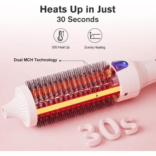 Pink K&K 1.5 Inch Ceramic Tourmaline Ionic Curling Brush Volumizer - Hot Brush Creates Root Volume & Loose Curls, Volume Curls, Hair Styling Tool