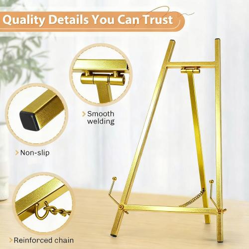 16.5 Metal Easel Stand for Sign – Elegant Table Top Easel for Display, Heavy Duty Tabletop Picture Easel Stand for Wedding Sign, Picture Frame, and Art (Gold)