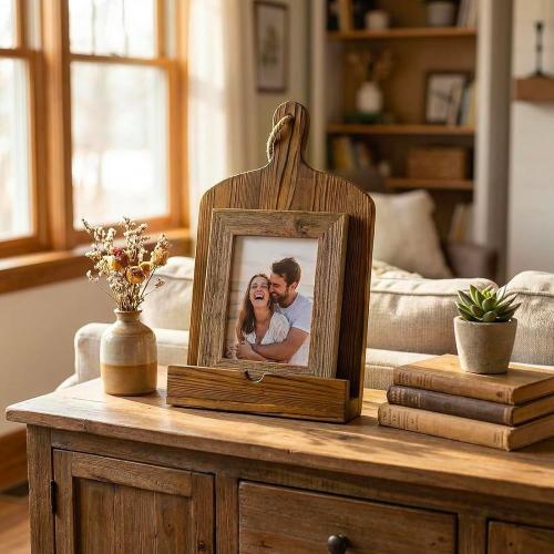 MyGift Cookbook Stand Recipe Book Holder Brown Wood Cutting Board Design | Kitchen Display Easel Reading Support Countertop Cooking Manual Tablet Rest Baking Meal Preparation Home Chef Organizer