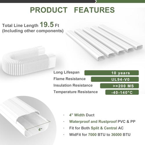 4 19.5Ft Mini Split Line Set Cover, Line Cover Kit for Mini Split and Central Air Conditioner