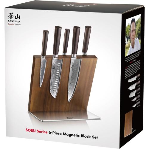Cangshan SOBU Series 503817 X-7 Damascus Steel 6-Piece Magnetic Block Set
