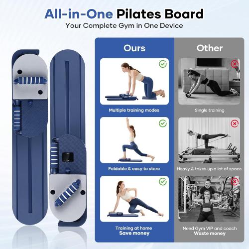 Pilates Reformer Board, 15-in-1 Mini Pilates Machine Set, Multifunctional & Foldable Core Exercise Ab Board, Portable Pilates Board for Home Office Workout Equipment