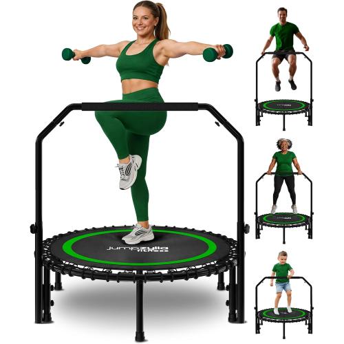 Mini Rebounder Trampoline for Adults, Fitness Trampoline with Bar | 450/550 lbs Exercise Trampoline with Adjustable Handle, 40/48 in for Indoor/Outdoor Workouts