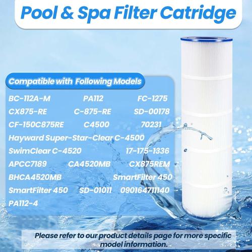 4 Pack Upgraded C-7489/PA112 Pool Filter Fits for Unicel Hayward SwimClear | Swimming Pool Filter, Compatible with Hayward CX875RE, SwimClear C4500, PA112, Unicel C-7489, Filbur FC-1275