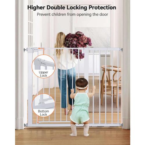 COMOMY 36 Extra Tall Baby Gate for Stairs Doorways, Fits Openings 29.5 to 40.6 Wide, Auto Close Sturdy Safety Dog Gate for House, Pressure Mounted Easy Walk Through Pet Gate with Door, White