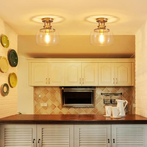WUZUPS Chandelier Rustic Farmhouse Industrial Round Semi-flushmount Ceiling LED Light Fixture with Clear Glass Shades for Bathroom Kitchen Foyer Entryway, H 10 x W 10, E26 Base, Brushed Nickel