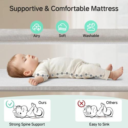 Cowiewie Bassinet Bedside Sleeper,Baby Bassinet Slides Over Bed,5-Position Height Adjustment & Breathable All-Mesh Wall Bedside Bassinet for Baby,Space-Saving Bedside Crib, Height(37.4-41.3) (Beige)