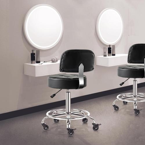 Lockable Stool with Back and Foot Rest Ergonomic Rolling Hydraulic Adjustable Stool for Doctor Esthetician Artist Home Small Office Desk (Black, 19.5''-24.5'')