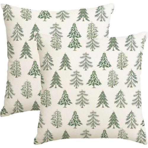 RABUSOFA Christmas Pillow Covers 18x18 Inch Set of 2 Christmas Tree Decorations White Decorative Throw Pillows Winter Holiday Christmas Decor Farmhouse for Home Couch