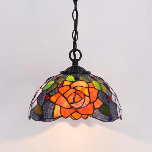 Tiffany Pendant Light Plug in Stained Glass Hanging Lamp 10 Inch Wide Living Room Bedroom Kitchen Dining Room Office