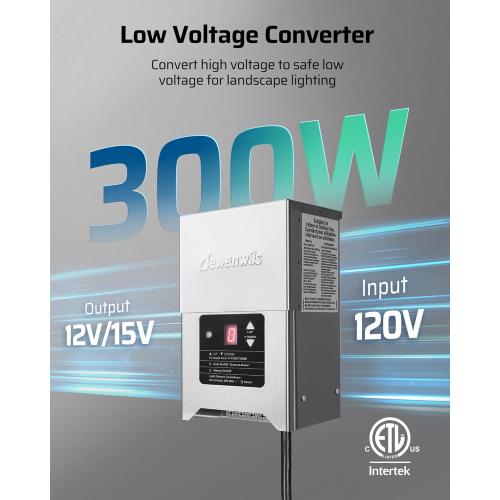 DEWENWILS 300W Low Voltage Landscape Transformer with Photocell, Low Voltage Transformer 120V AC to 12V/15V AC, Landscape Lighting Transformer for LED Outdoor Lights, Weatherproof, ETL Listed