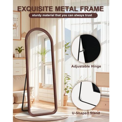 Delma Arched Full Length Mirror, Free Standing Floor Velvet Finish Frame Mirror for Leaning or Hanging, Soft Touch Bedroom & Living Room Decor, Brown