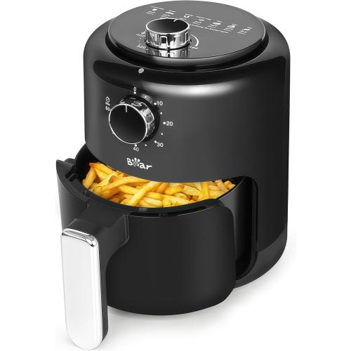 Bear Small Air Fryer 2.1 QT, Mini Airfryer Adjustable Time&Temp Control, Ideal for 1-2 People Quick Healthy Meals Snack in Minutes, Compact Size Space-Saving with Nonstick Basket