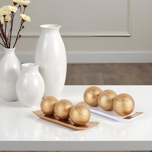 XMGZQ Small Decorative Tray and Orbs Balls Set,Gold Decorative Balls with Centerpiece Bowls for CoffeeTable,Living Room,TV Stand,Center Pieces Decoration for Table,Centro de Mesa de Comedor (Gold)