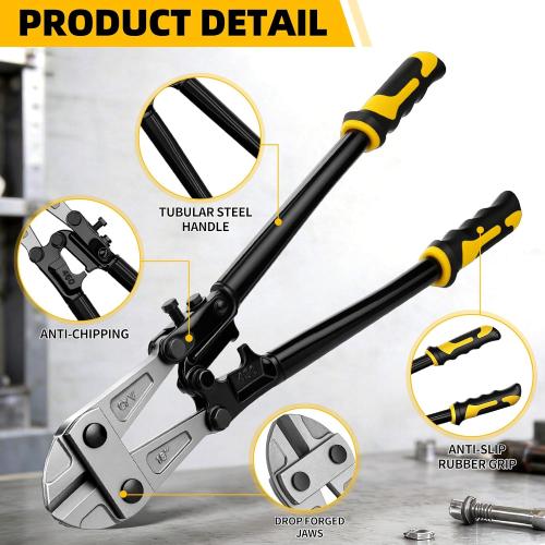 GRENPRO 18 Bolt Cutter, CRV Chrome Vanadium Steel Blade, Yellow & Black Non-Slip Handle for Cutting Chain, Wire, Screw, Rivet