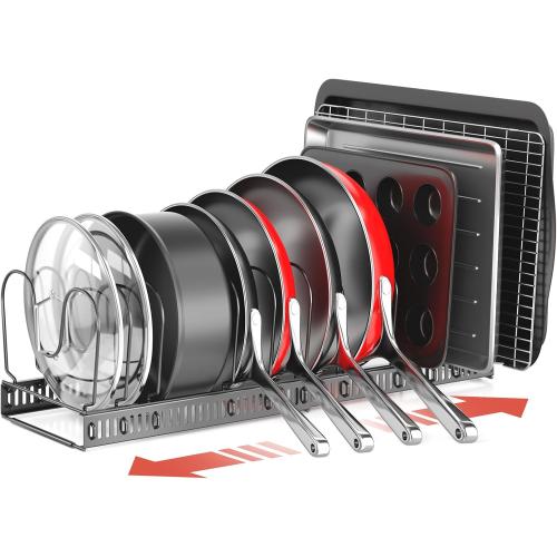 ORDORA Pots and Pans Organizer under Cabinet with Pan Holder: Expandable 11.8-22.8 Kitchen Cabinet Organizer Rack, 12 Adjustable Dividers Storage for Cookie Sheets, Cutting Boards & Lid Cookware