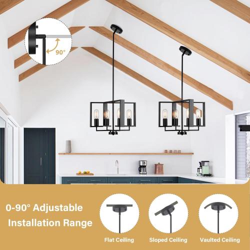 Modern Chandeliers for Dining Room, Black Farmhouse Chandelier, 4 Lights Industrial Pendant Light Fixture Adjustable Hanging Lights for Living Room Entryway Kitchen (Black, 16.14【4 Lights】)