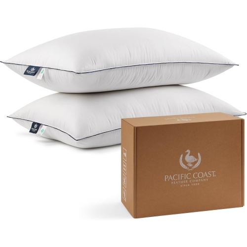Pacific Coast Bed Pillows for Side and Back Sleepers, Feather and Down Hotel Pillows with 100% Cotton Shell, Medium Supportive, Downproof, King Size 2 Pack