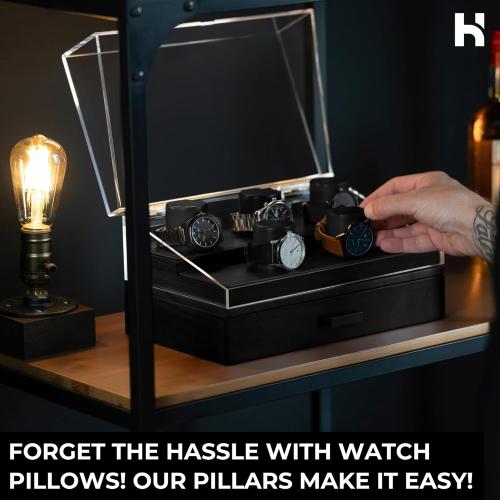 Holme & Hadfield Premium 5-Slot Wooden Watch Display Case – Handcrafted Men’s Watch Box with Accessory Drawer, Hinged Cover, Leather Lining – Birthday Gift for Collectors – Luxury Built to Last