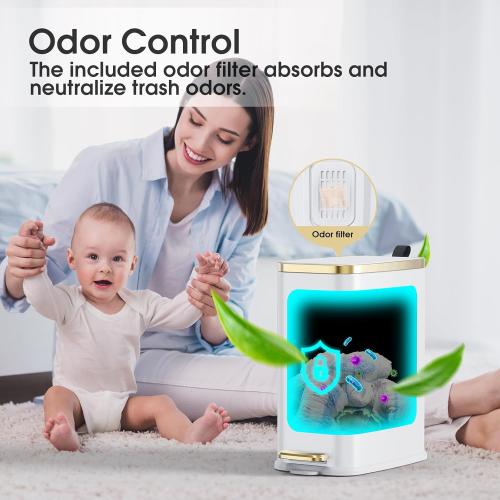 CEROELDA Small Bathroom Trash Can with Lid Soft Close-5L/1.3 Gal Stainless Steel Garbage Can-Step Pedal Wastebasket Slim Trash Bin for Office, Bedroom, Toilet, Live Room-White