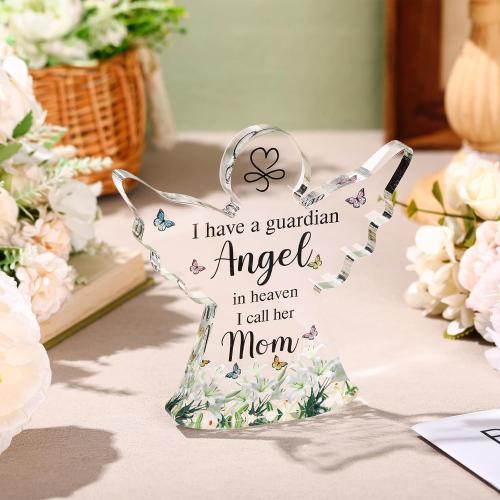 Jetec Sympathy Bereavement Gift Angel Red Cardinal Acrylic Memorial Gift for Loss of Loved One Remember Me Grieving Keepsake for Mom Dad Grandma Friend(Mom Angel)