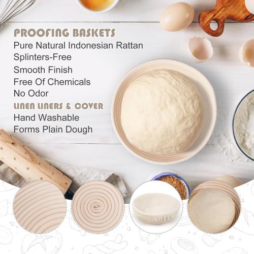 Codogoy Large Natural Sourdough Bread Baking Supplies - 10 Inch Round & Oval Handmade Natural Rattan Proofing Basket Set