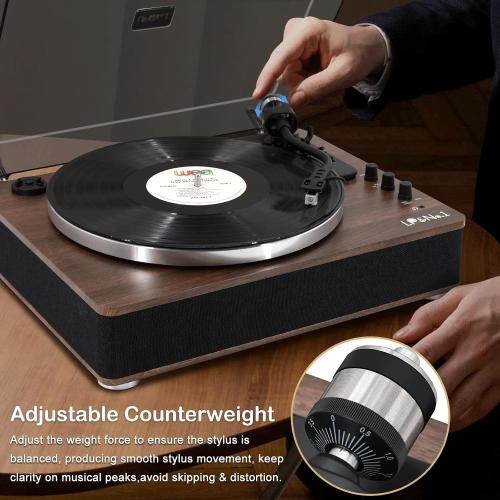 Color Brown and Black LP&No.1 Vinyl Record Player with Built-in Speakers, Vinyl Turntable with Magnetic Cartridge, Wireless,USB Recording and Playback,BT Out, Aux-in, Headphone Output,Auto Off, AT-3600L, 2-Speed Player