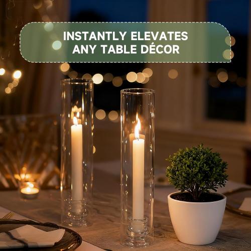 20 Pack Glass Hurricane Candle Holders 12.6 Open Ended Candlestick Holder Tubes Clear Bottomless Cylinders Suitable Taper LED Candles for Wedding Party Christmas Table Centerpiece Decor