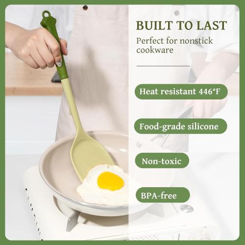 Kikcoin 43Pcs Kitchen Utensils Set - Silicone Cooking Utensil Set, Dishwasher Safe Spatula for Non-stick Cookware, 446°F Heat Resistant Kitchen Gadgets with Holder BPA Free, Avocado Green